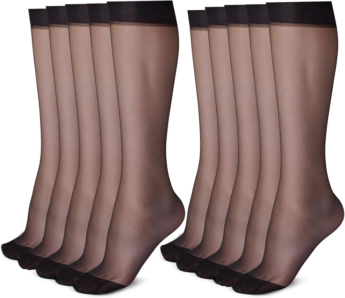 10 paar kniehoge sokken voor dames, 15 denier zeer elastische nylonkousen, transparante compressiekousen met optimale ondersteuning, one size fits all
