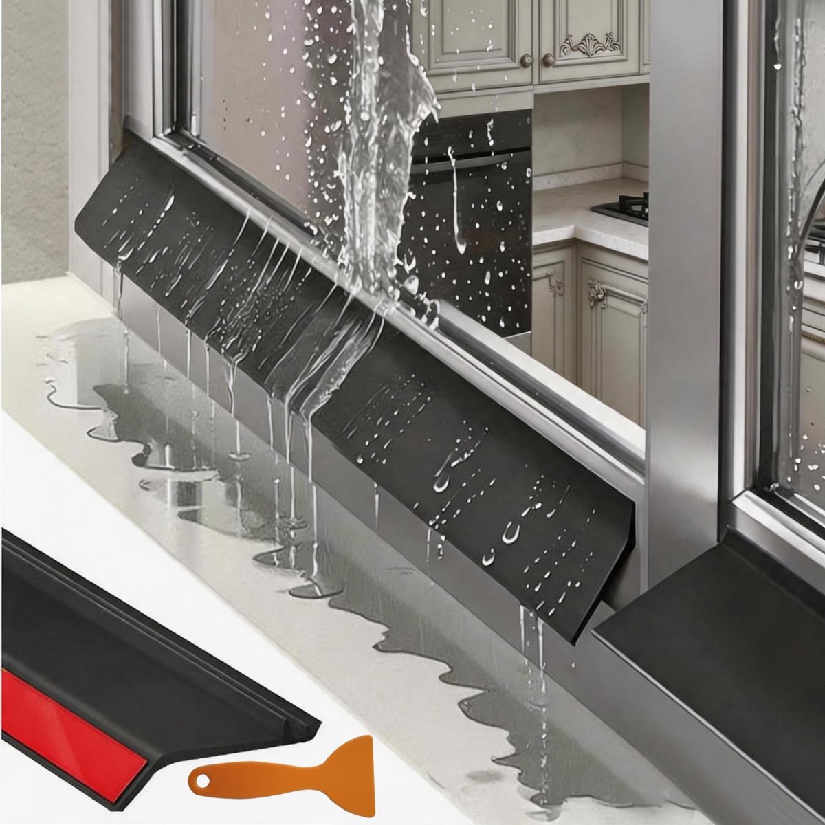 Weerstrip voor deur, regenbescherming, voor buiten, zelfklevend raam, regendeflector, weerbestendige drempel (1, black, 2M)