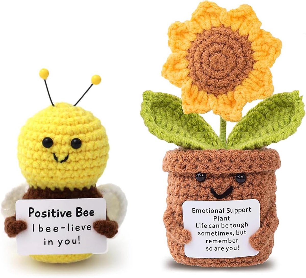 Zakknuffel positieve bloem - handgemaakt - gehaakte zonnebloem - leuk cadeau voor moeders - ShopVlot