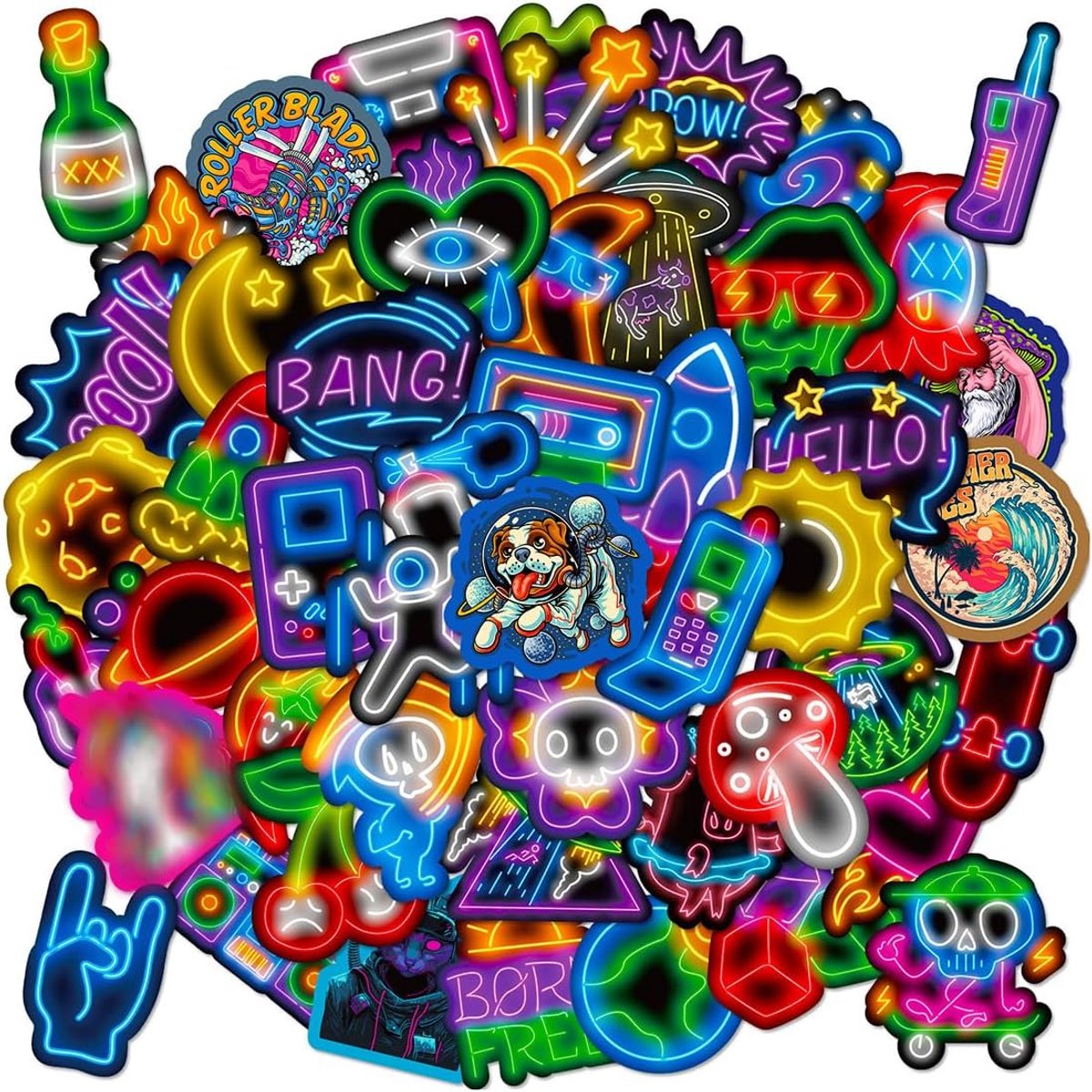Neon Stickers 100 Stuks - Glow in the Dark - Decoratief voor Waterflessen en Fietsen - ShopVlot