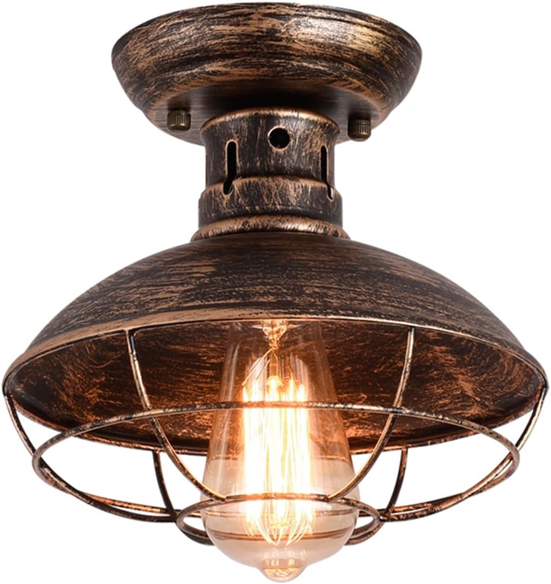 Plafondlamp met metalen kooi - Vintage industrieel - Semi-flush montagesysteem - Perfect voor keuken of gang - ShopVlot