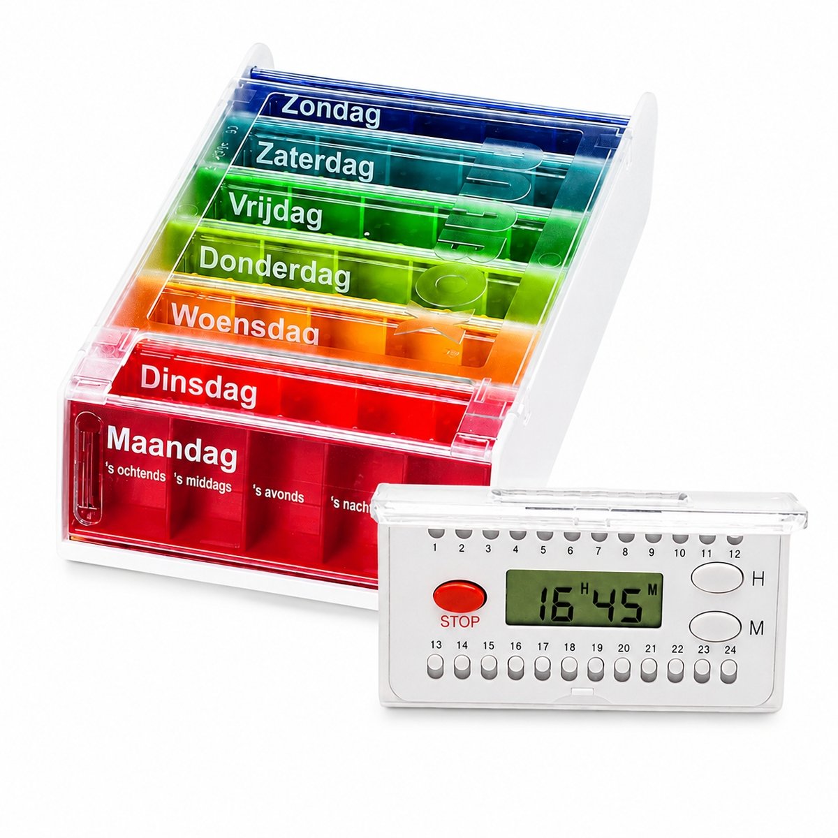 Medicijn weeklader Anabox- los medicijn alarm -schuifknopjes-6 alarmen