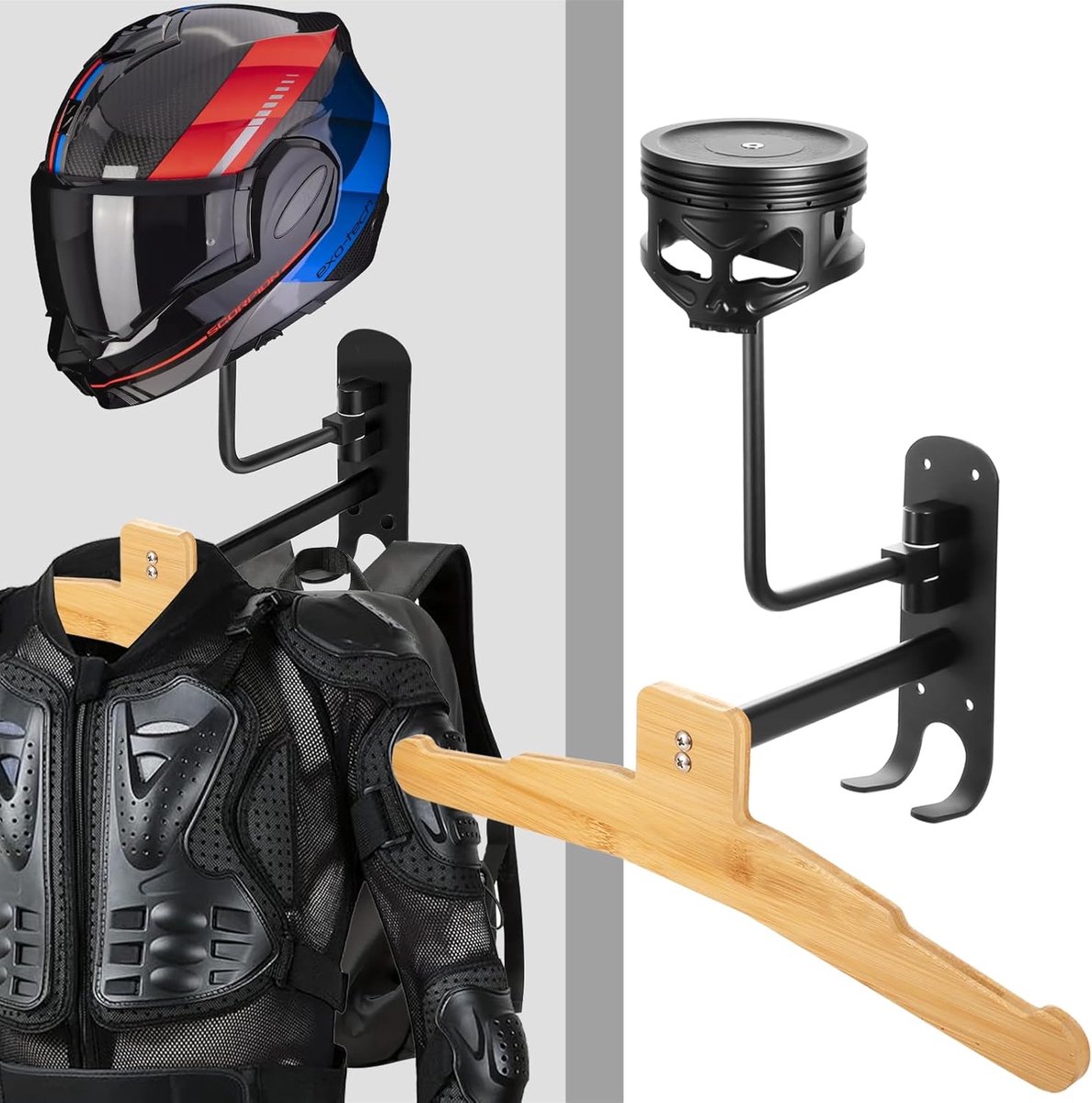 Motoraccessoire voor Bikers - 2-in-1 Wandhouder voor Helm en Jas - Stoer Skull Design - ShopVlot