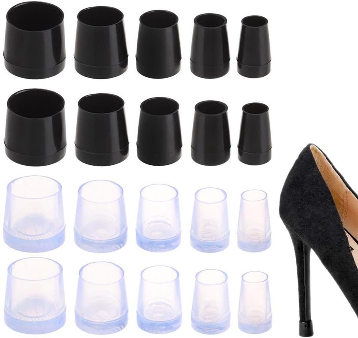 Hakkenbeschermers 10 Paren - Zwart, Transparant - 5 Maten - Bescherming en Comfort - ShopVlot