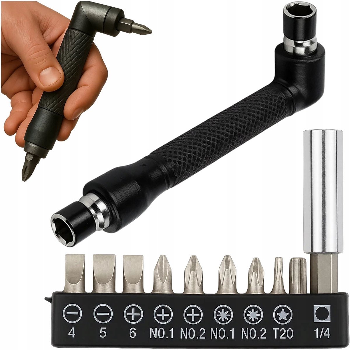 Hoekige Schroevendraaier Bitset 1/4" met 10 Bits - Ideaal voor Krappe Ruimtes
