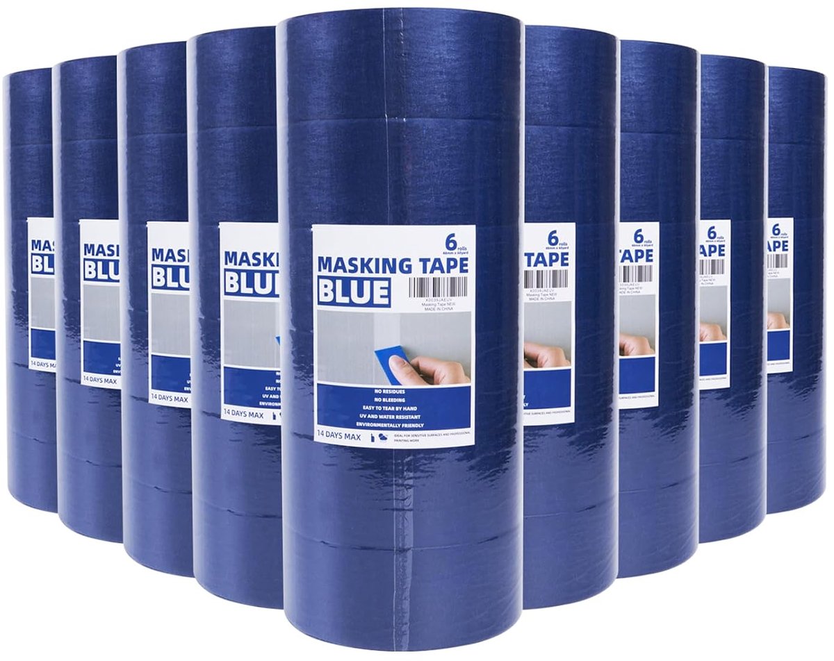 Maskingtape 48mm x 55m - Blauwe schilderstape - UV-bestendig - Residuvrij voor scherpe lijnen - ShopVlot