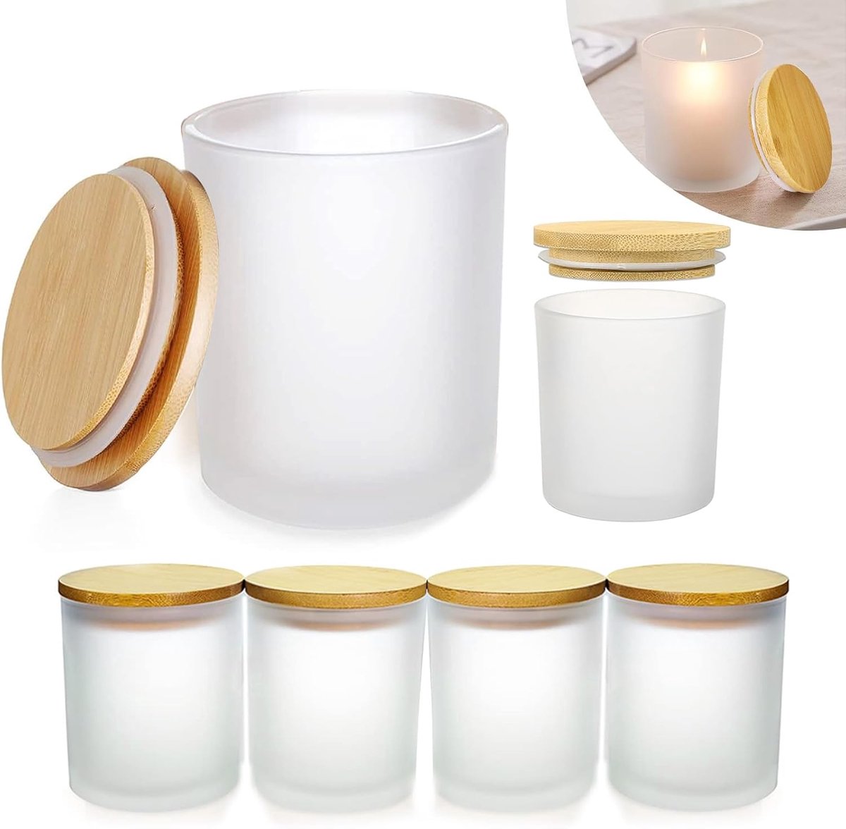 Candle glazen 6 stuks - luchtdichte bamboekap - multifunctioneel - ideaal voor opslag - ShopVlot