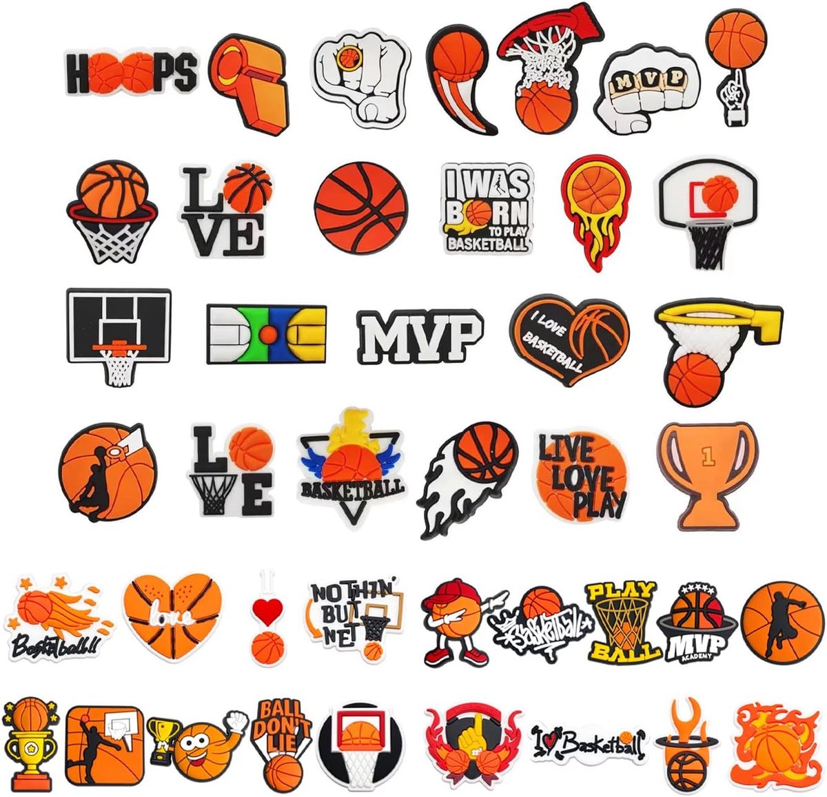 Decoratieve basketbal thema gespen 43 stuks - waterdicht PVC materiaal - verwijderbaar - voor kinderen en volwassenen - ShopVlot