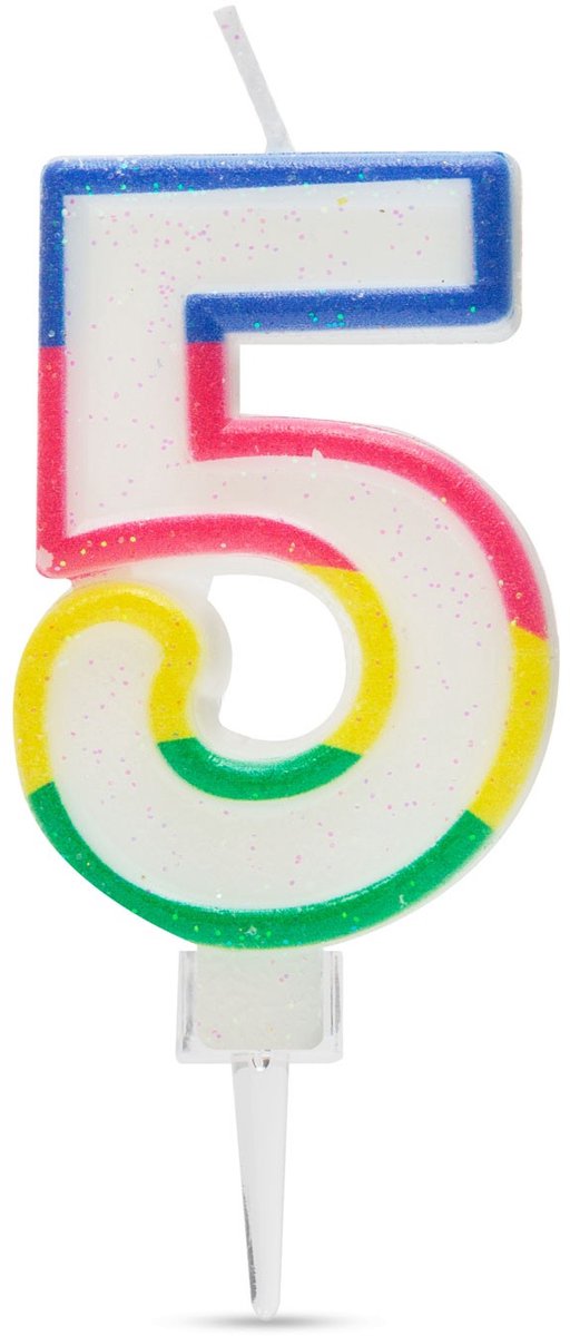 Verjaardagskaars Cijfer 5 voor Taart, Decoratie en Cadeau, 7x4 cm [56181-5]