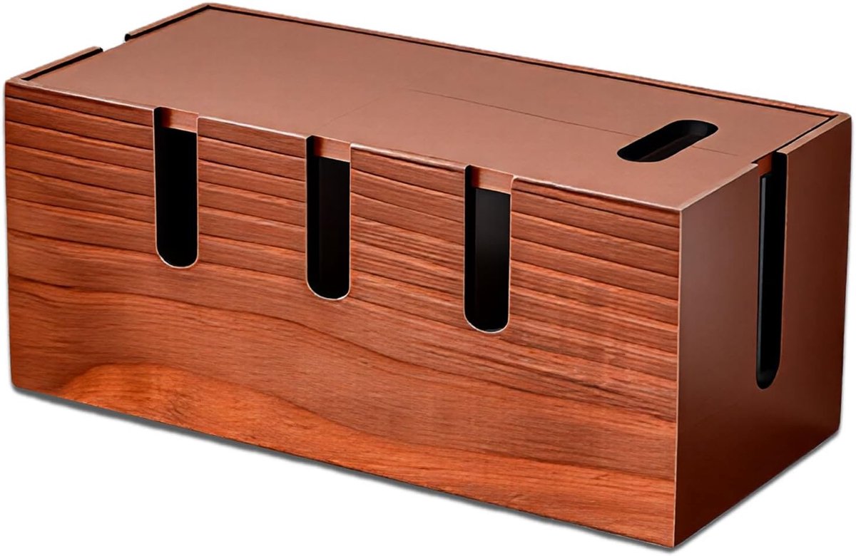 Grote houten kabelbox 30,5 x 14 x 13 cm - kersenhout - kabelbeheer - verbergt stekkerdozen - ShopVlot