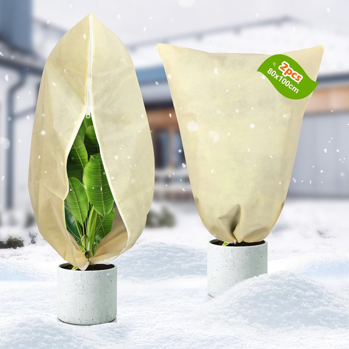 Plantbescherming 80 x 100 cm - 2-pack met rits en trekkoord - winterbescherming voor planten - ShopVlot