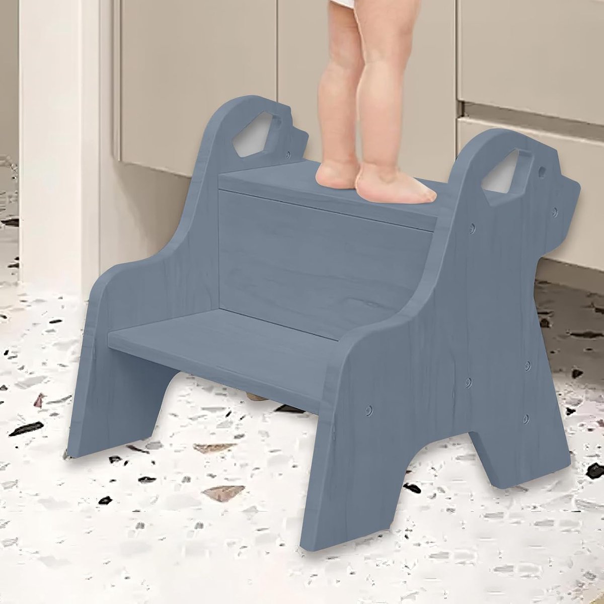 Kindertreden met 2 treden - Houten opstapje - Handvatten en antislipzolen - Ideaal voor badkamer - ShopVlot