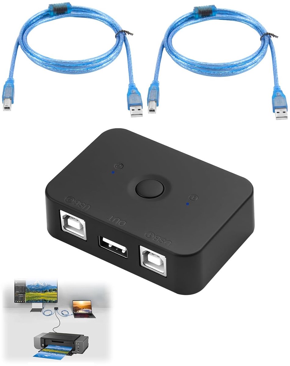 USB printer switch 2-poorts - handmatige schakelaar - met LED-indicator - deel 1 printer tussen 2 computers - ShopVlot