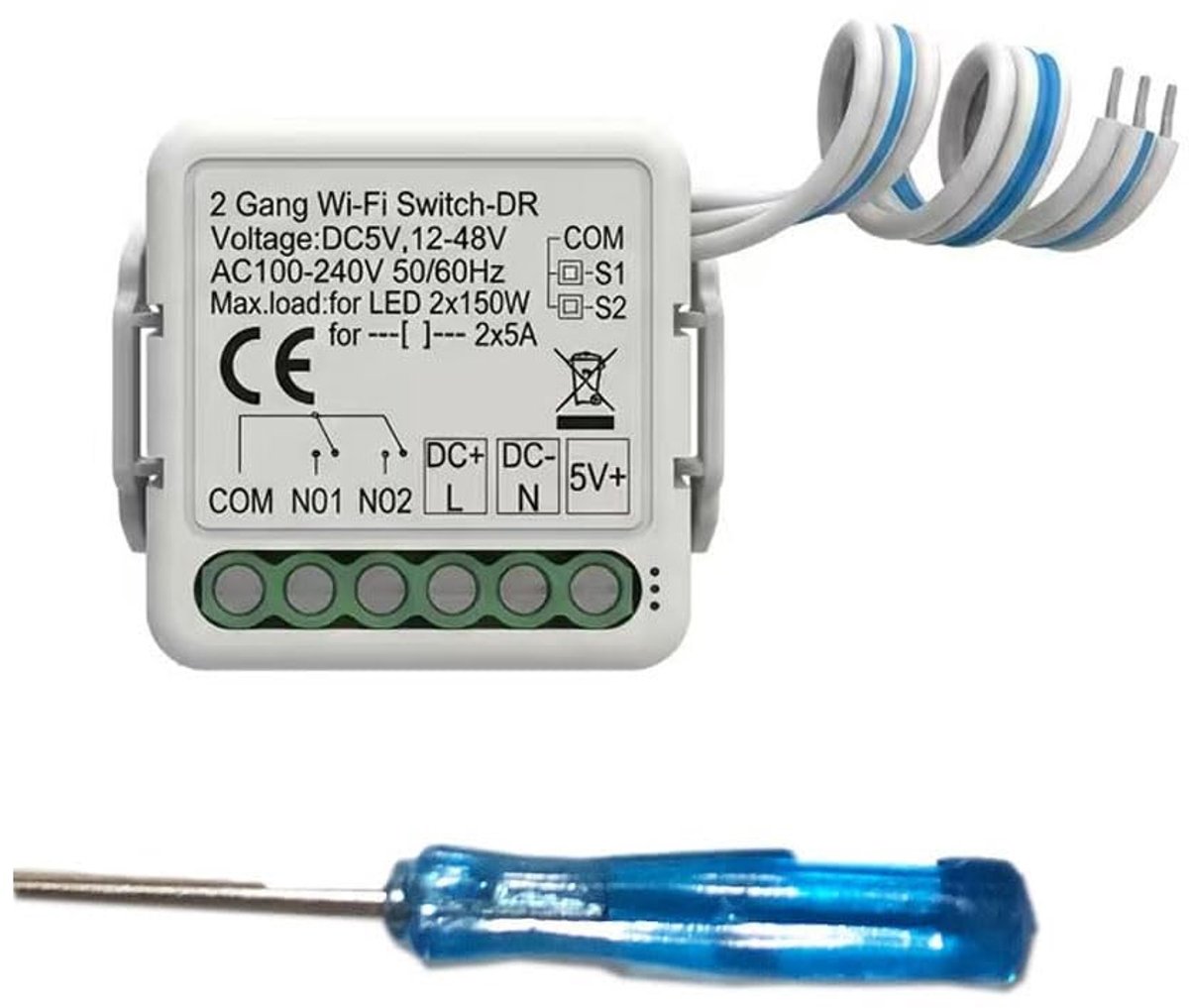 Mini smart wifi-schakelaar 2-kanaals - relaismodule DC 5V/12-48V - compatibel met Alexa en Google Home - ShopVlot