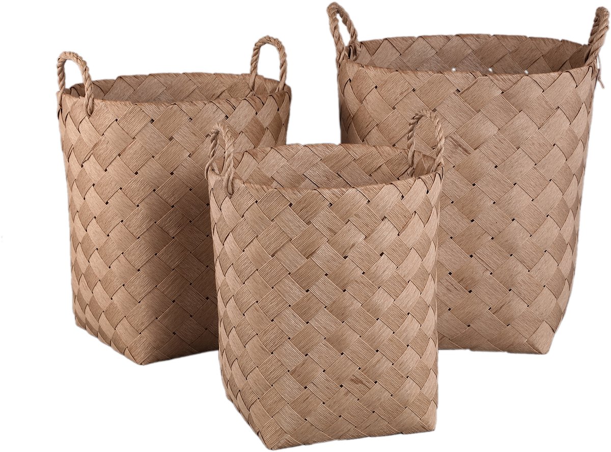 PTMD Clarke Natural Round Woven Paper Basket Handle SV3