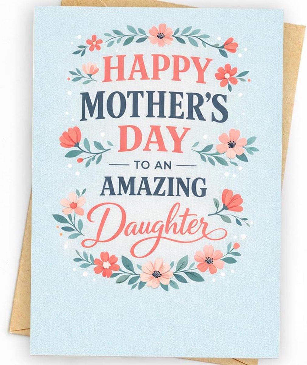 Moederdagkaart voor dochter - elegant bloemendesign - met envelop - persoonlijke boodschap mogelijk - ShopVlot