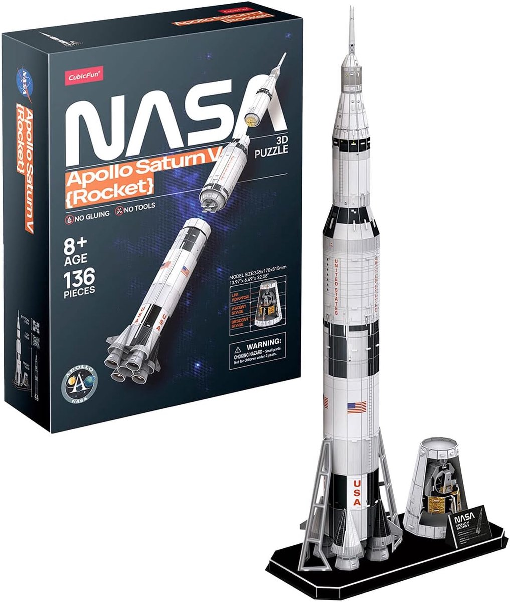 3D puzzel NASA - Apollo Saturn V - 136 onderdelen - gedetailleerd model - leuk voor jong en oud - ShopVlot