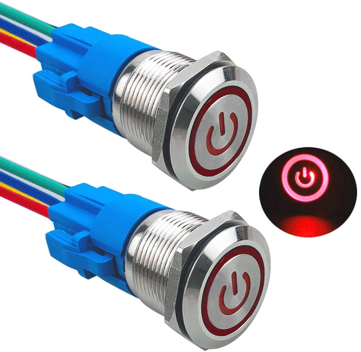 Drukschakelaar 19mm - RVS Waterdicht - Met Rode LED - Eenvoudige installatie zonder solderen - ShopVlot