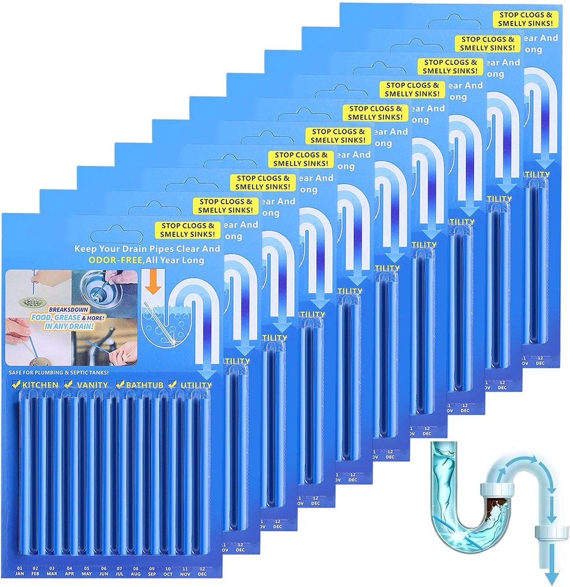 Afvoerreiniger Sticks 120 Stuks - Enzymenreiniger - Blauw - Voorkomt verstoppingen - ShopVlot
