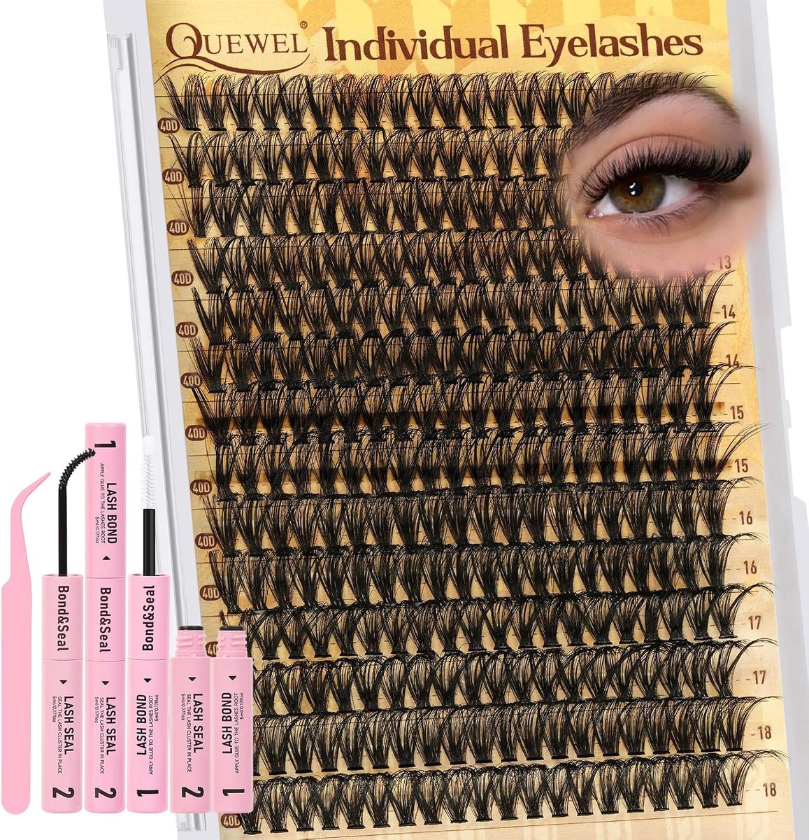 Wimperverlengingsset 280 stuks 40D - gemengd 10-16 mm - met lijm en wimpertang - professioneel resultaat thuis - ShopVlot