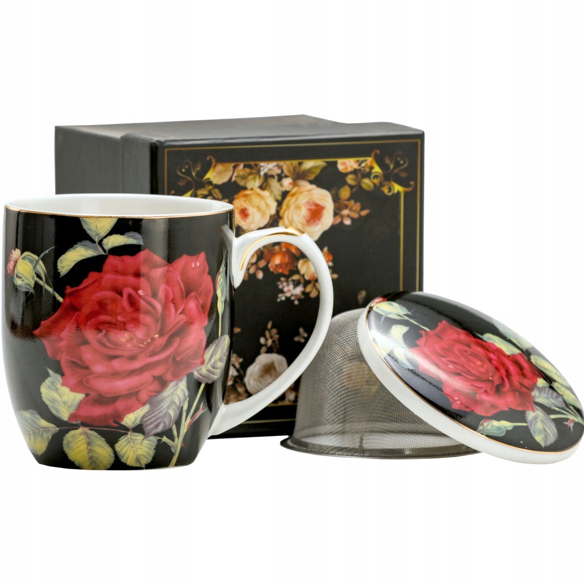 Merkloos Porseleinen Theemok met Infuser en Deksel - 420 ml - Bloemendecoratie