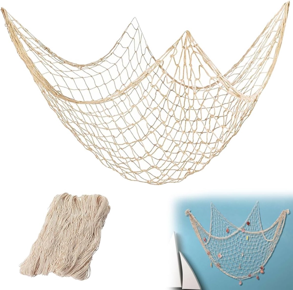 Decoratieve visnet decoratie 200 x 150 cm - beige - flexibel materiaal - ideaal voor sfeervolle wanddecoratie - ShopVlot
