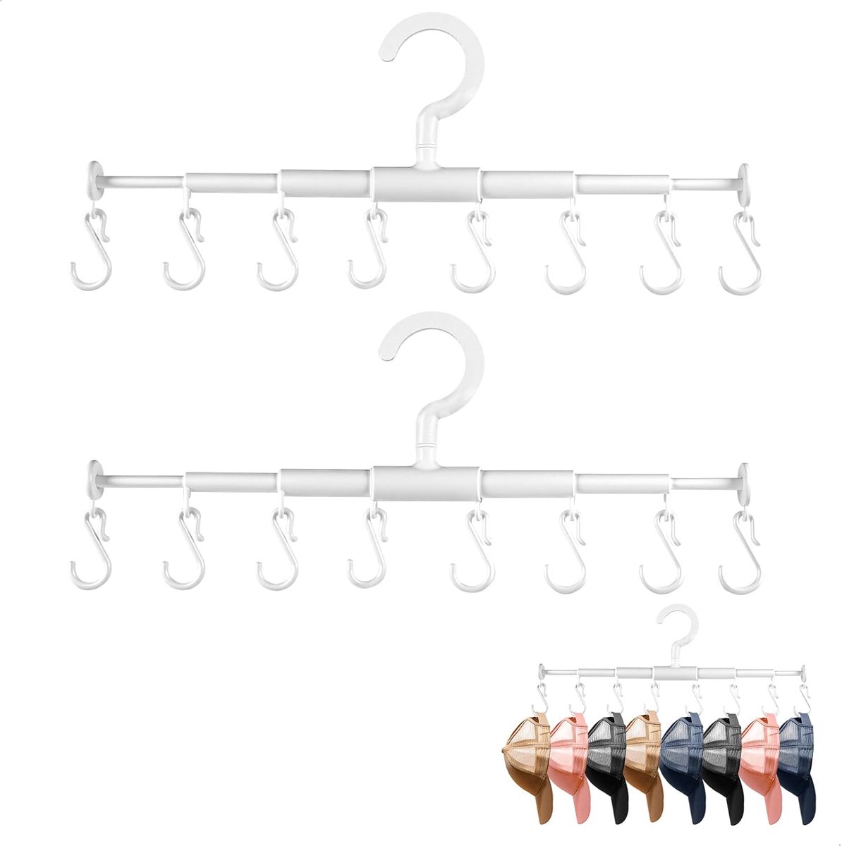 Cap Holder met 8 haken - Uitschuifbaar wandkapstok - Voor hoeden, sjaals en meer - Ruimtebesparend en georganiseerd - ShopVlot