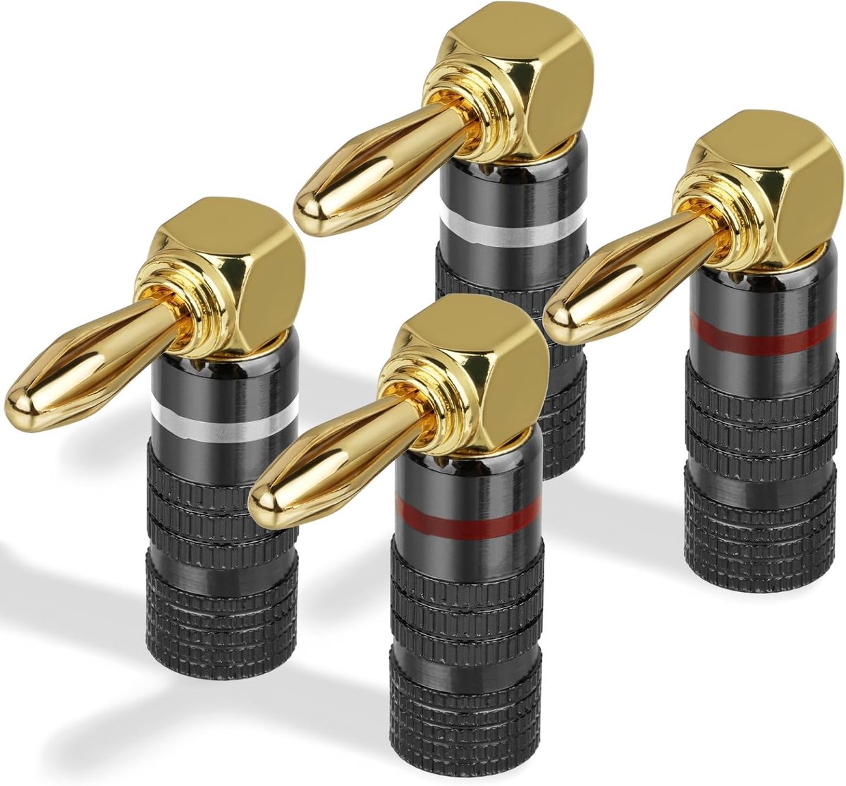 Banana plug 90 graden - 24K verguld - dubbele schroefverbinding - voor versterker of receiver - ShopVlot