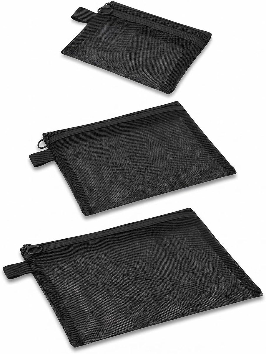 Opbergtassen set 3 stuks - netstof zwart - transparant - ideaal voor organisatie en reizen - ShopVlot
