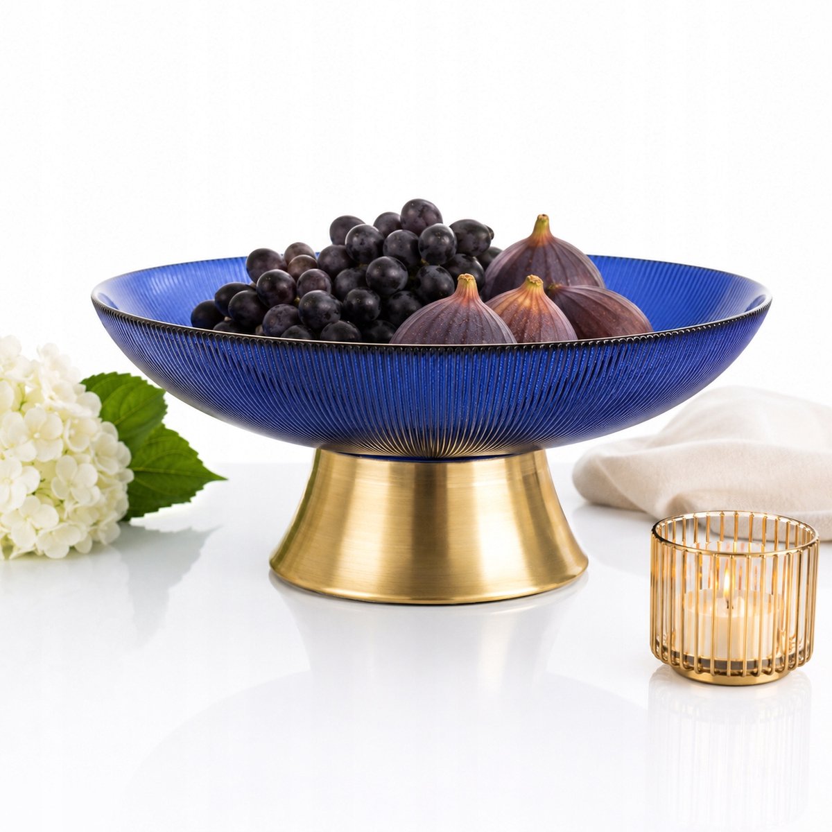 Merkloos Decoratieve Glazen Schaal op Voet - Blauw & Goud