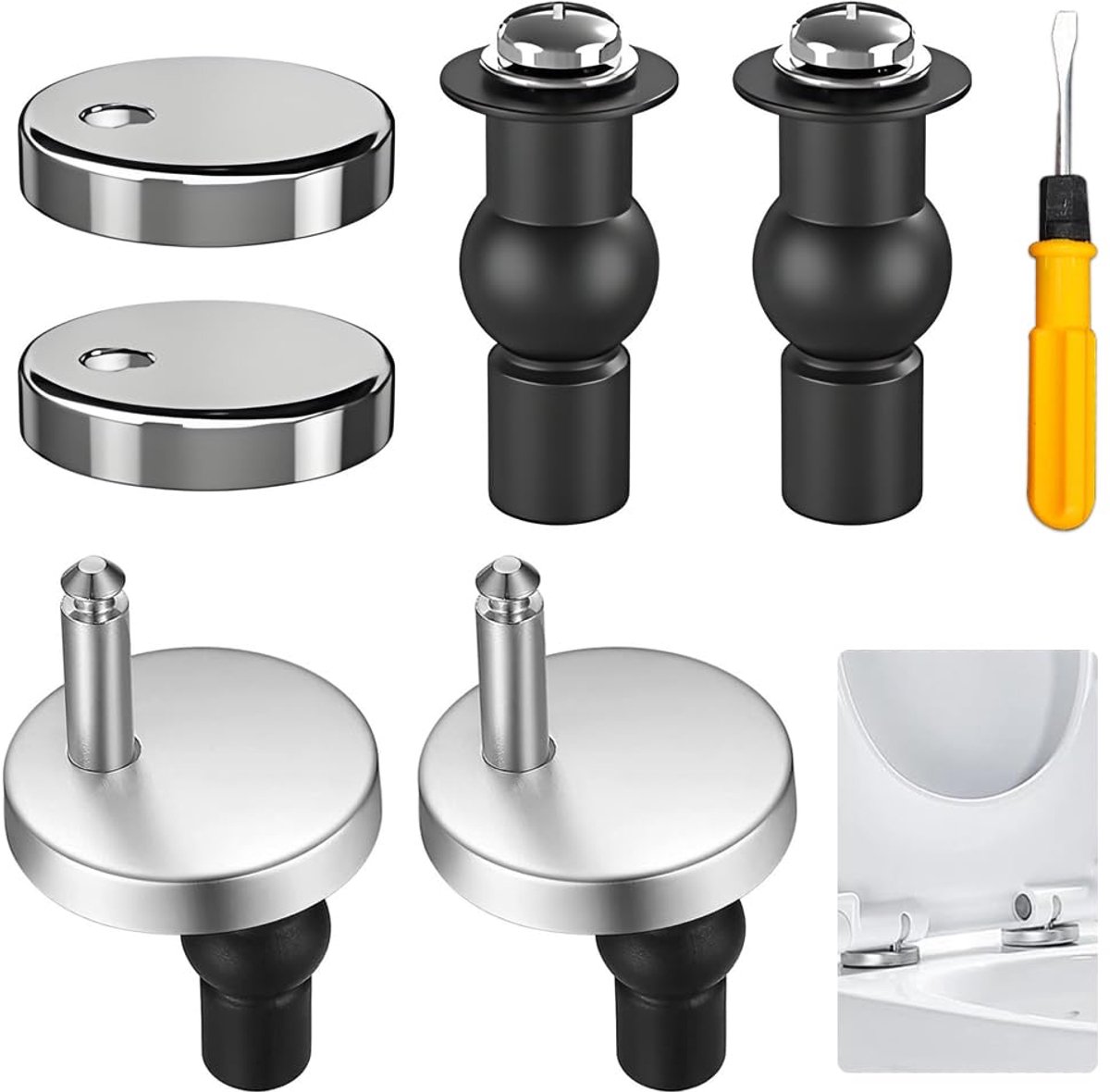Toiletzitting bevestiging set - 4 stuks met schroevendraaier - kunststof en roestvrij staal - ShopVlot