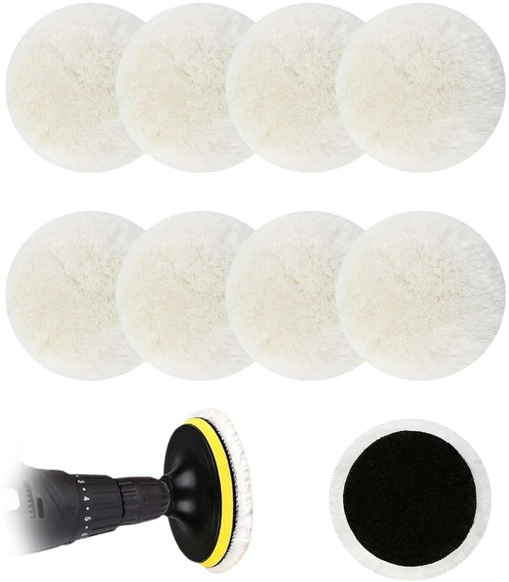 Polijstpad set 8-delig 125mm - Lambswol - Sterke stofabsorptie - Ideaal voor autopoetsen - ShopVlot