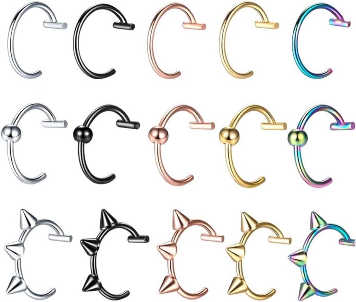 Nepoorbelletjes 15 Stuks - Rvs Kringetjes - Unisex - Voor Neus en Lip - ShopVlot