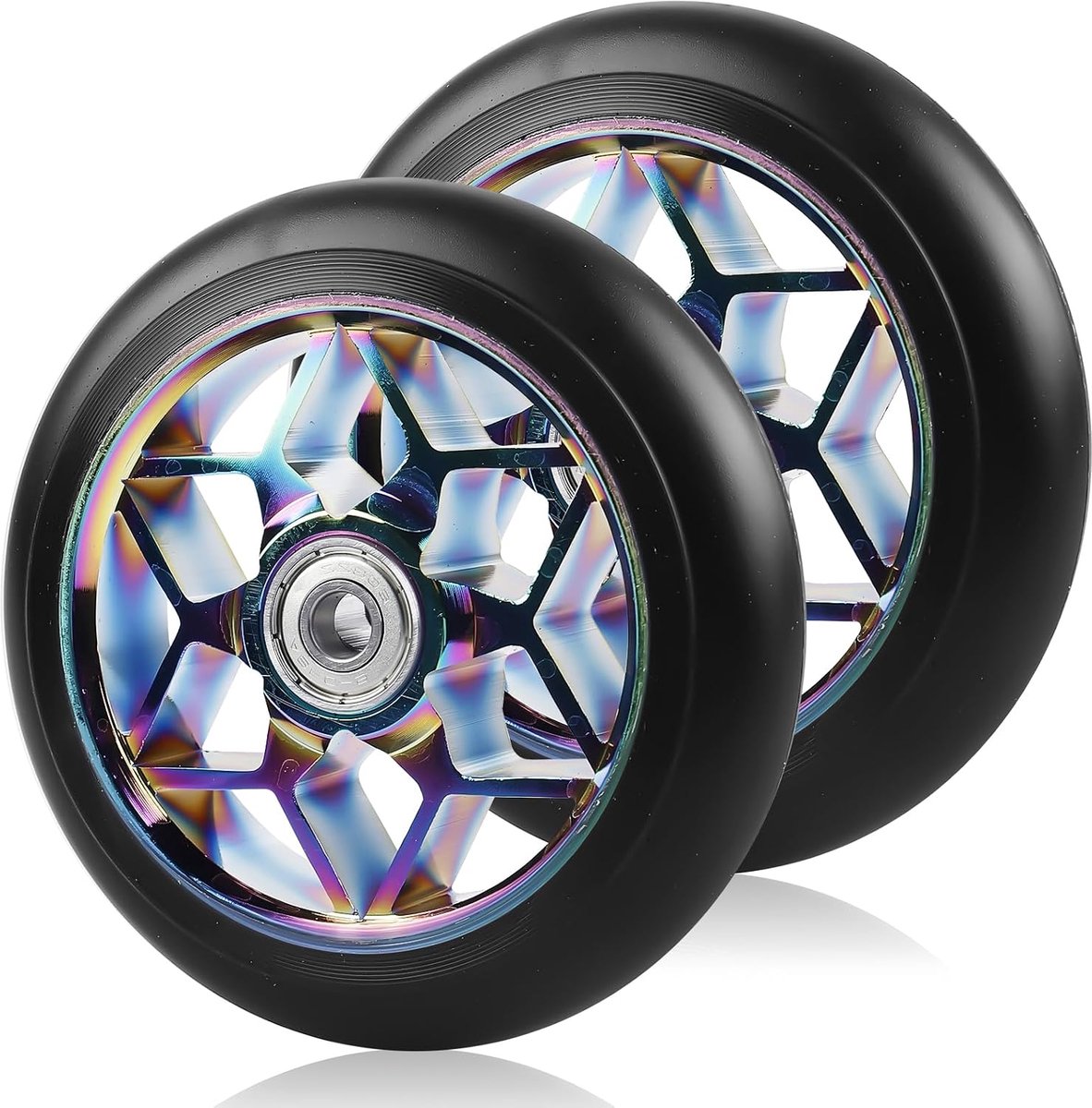 2 stuks Stunt Scooter wielen 110 mm, kleurrijke Scooter reservewielen, 88A wielen voor Stunt met ABEC-9 lagers en aluminium spakenkern, vervangende wielen. Geschikt voor allerlei scooters
