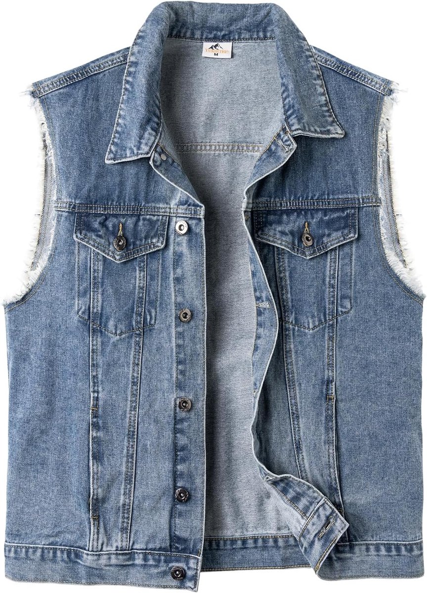 Jeansweste voor Heren, Motorvest, Rocker, Jeanskutte, Biker, Mouwloos, Jeansjack