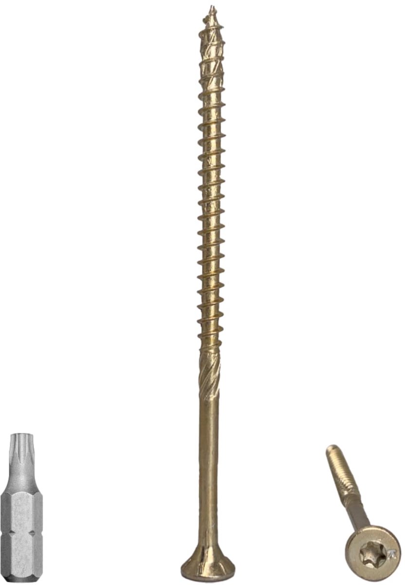 150 stuks universeel geel verzinkt staal 5,0 x 100 mm houtschroeven, torx-kop, verzonken kop, spaanplaatschroeven (150, 5,0 x 100 mm)