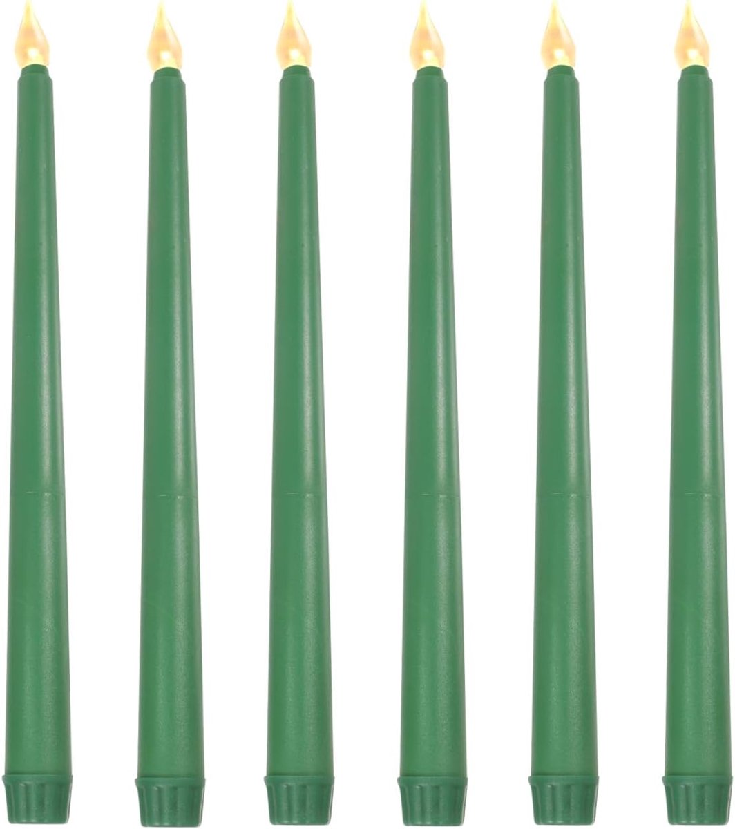 Jojofuny 6 stuks LED staafkaarsen groen batterij-aangedreven vlamloze elektrische taper kaarsen zonder rook voor bruiloft party verjaardagsdecoratie woonkamer