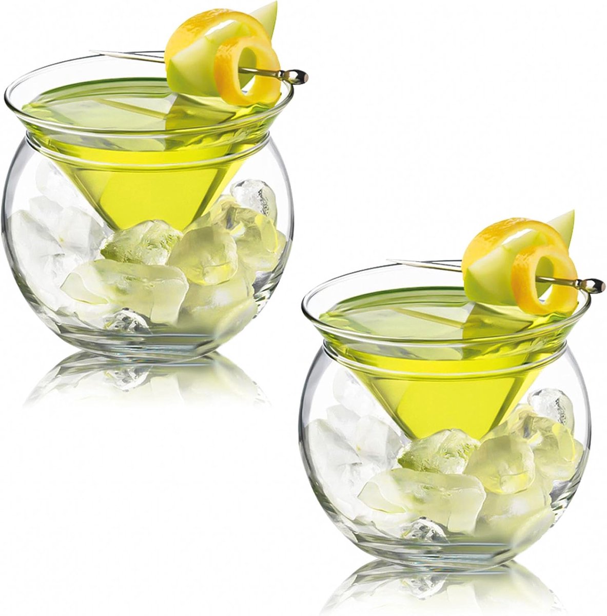 Champagneglazen, cocktailkoelers, tussenlaag, driehoek, cocktail, ijskristal, wijnglas, fruitserveerschaal, glazen slakom, serveerschaal met ijshouder, set van 2 (CUPS01, M)