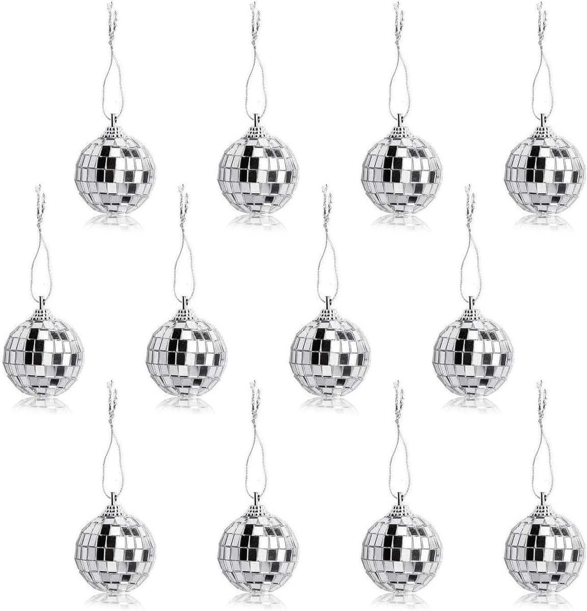 Discobal, discoballen, decoratie, zilveren discoballen, discobal om op te hangen, spiegelbal, feestbal voor oudejaarsavond, Kerstmis (4 cm)