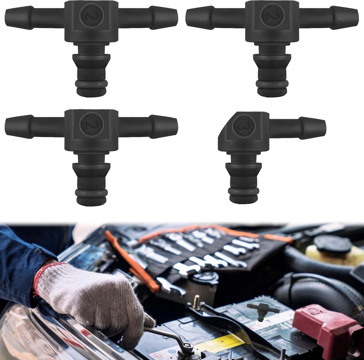 4 stuks terugloopaansluiting met afdichtring, terugloopnippels voor Common Rail injectoren, terugloopnippel injector, terugloopaansluiting terugloop, 2/3 wegen, dieselterugloopnippel