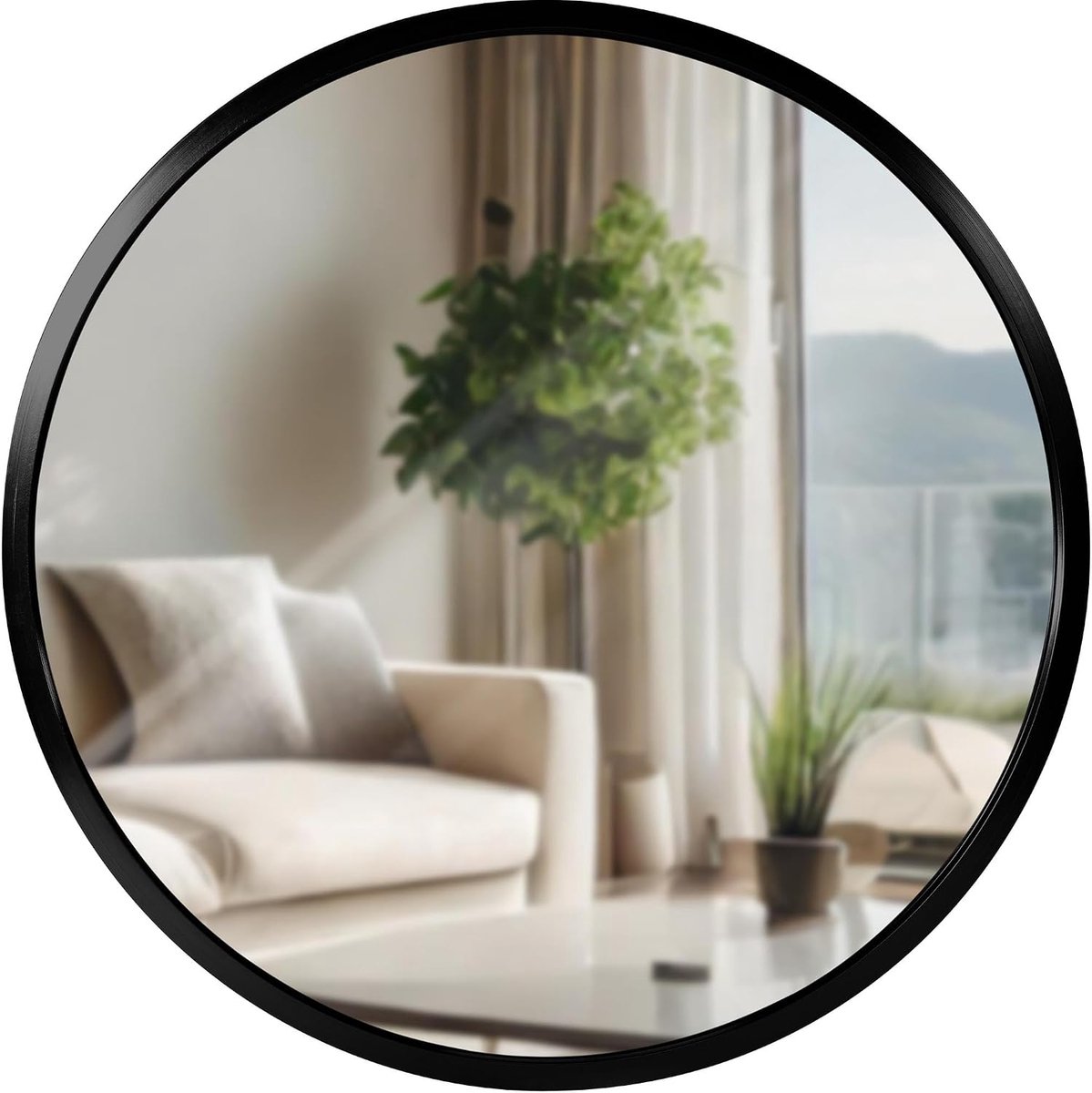 Elsie Wandspiegel - Rond - Diepte lijst 3 cm - ideaal voor woonkamer, slaapkamer of badkamer -, Kleur:zwart, Maat:S