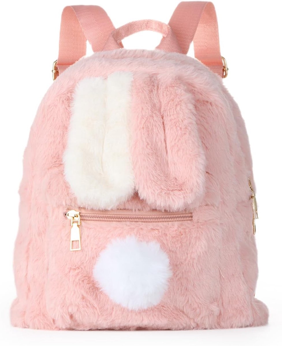 pluche konijnenoren rugzak voor tienermeisjes pluizige fuzzy Kawaii schoudertas handtassen schooltas tas, roze