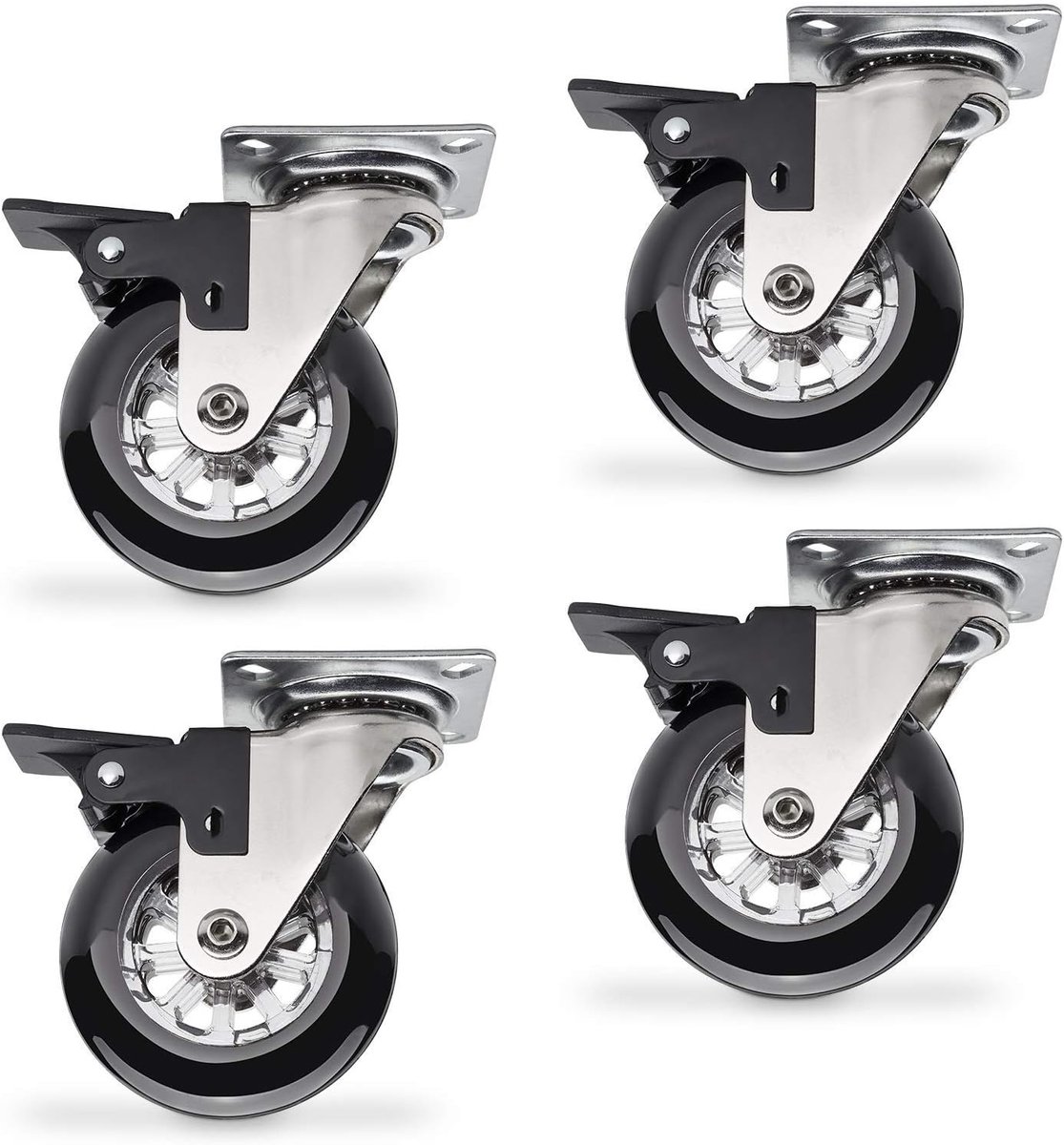 4 stuks Zwenkwiel Swift, zwart, diameter: 75 mm, met vastzetter, belastbaar tot 35 kg