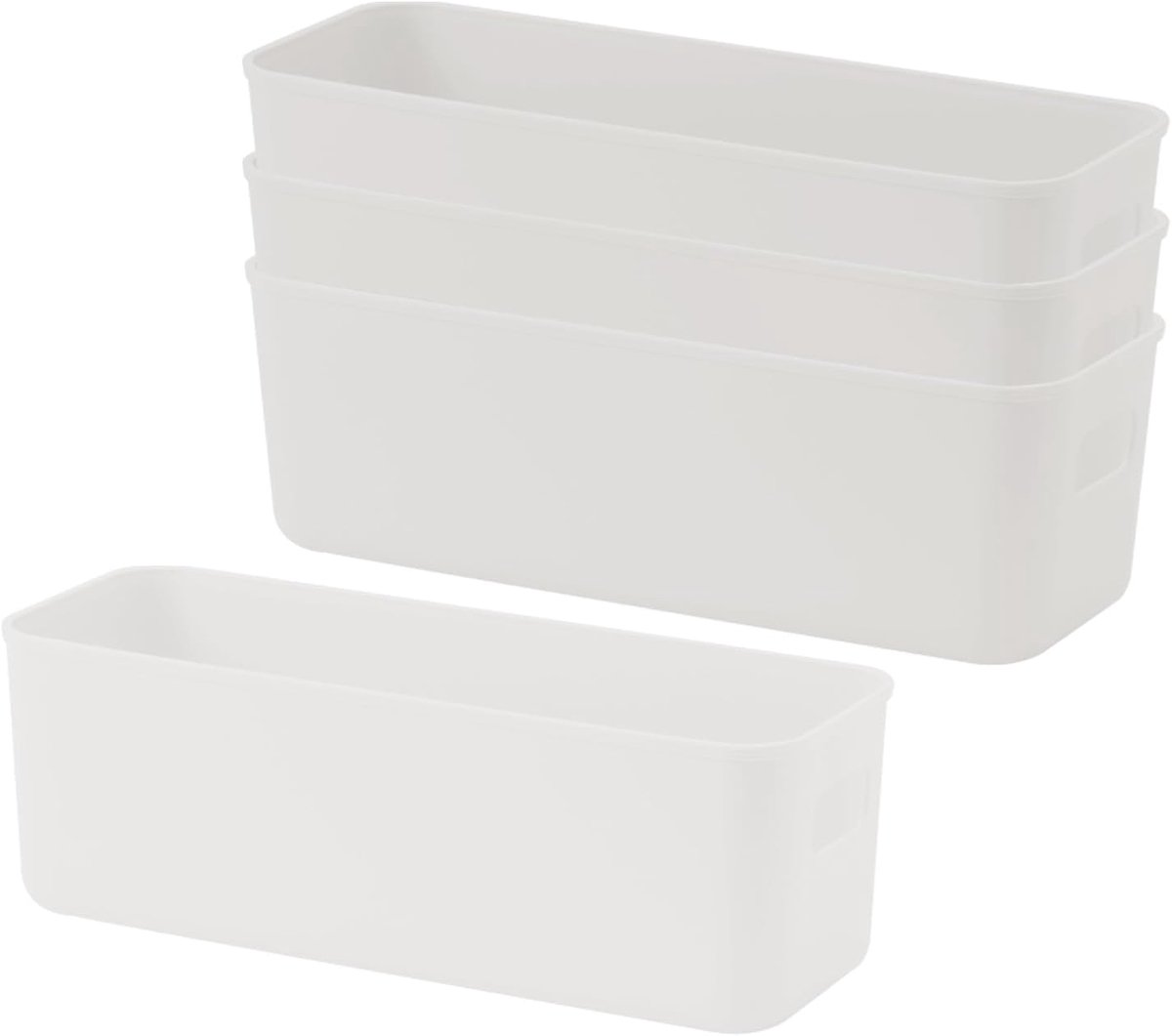 4 stuks opbergmanden van dik kunststof, rechthoekige opbergdozen, opbergdoos met handgrepen, organizer voor keuken, huis, kantoor, badkamer, huis - wit