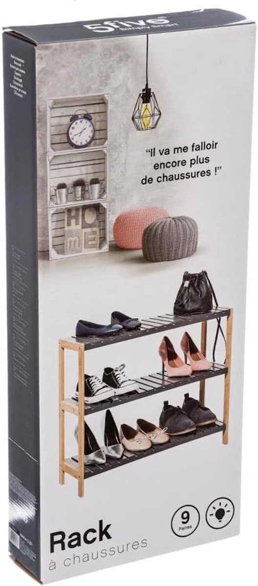 Schoenenrek 3 verdiepingen - Houten opslagrek voor 9 paar schoenen - Bamboe/Mdf - Ruimtebesparend ontwerp - SnelShoppen