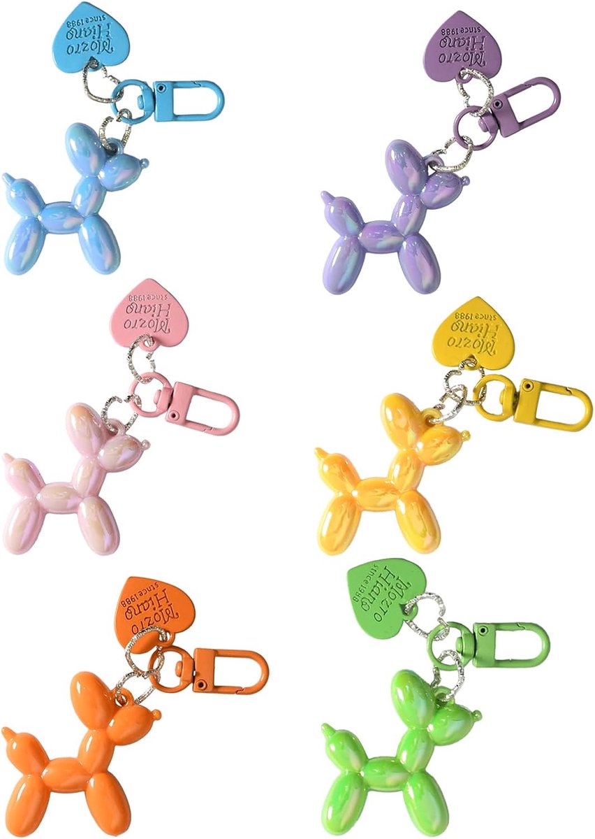 sleutelhanger voor meisjes, 6 laserballon, hondentasbedels voor dames, handtassen, leuke sleutelhanger, sleutelhangers, geschikt voor het decoreren van sleutels en tassen