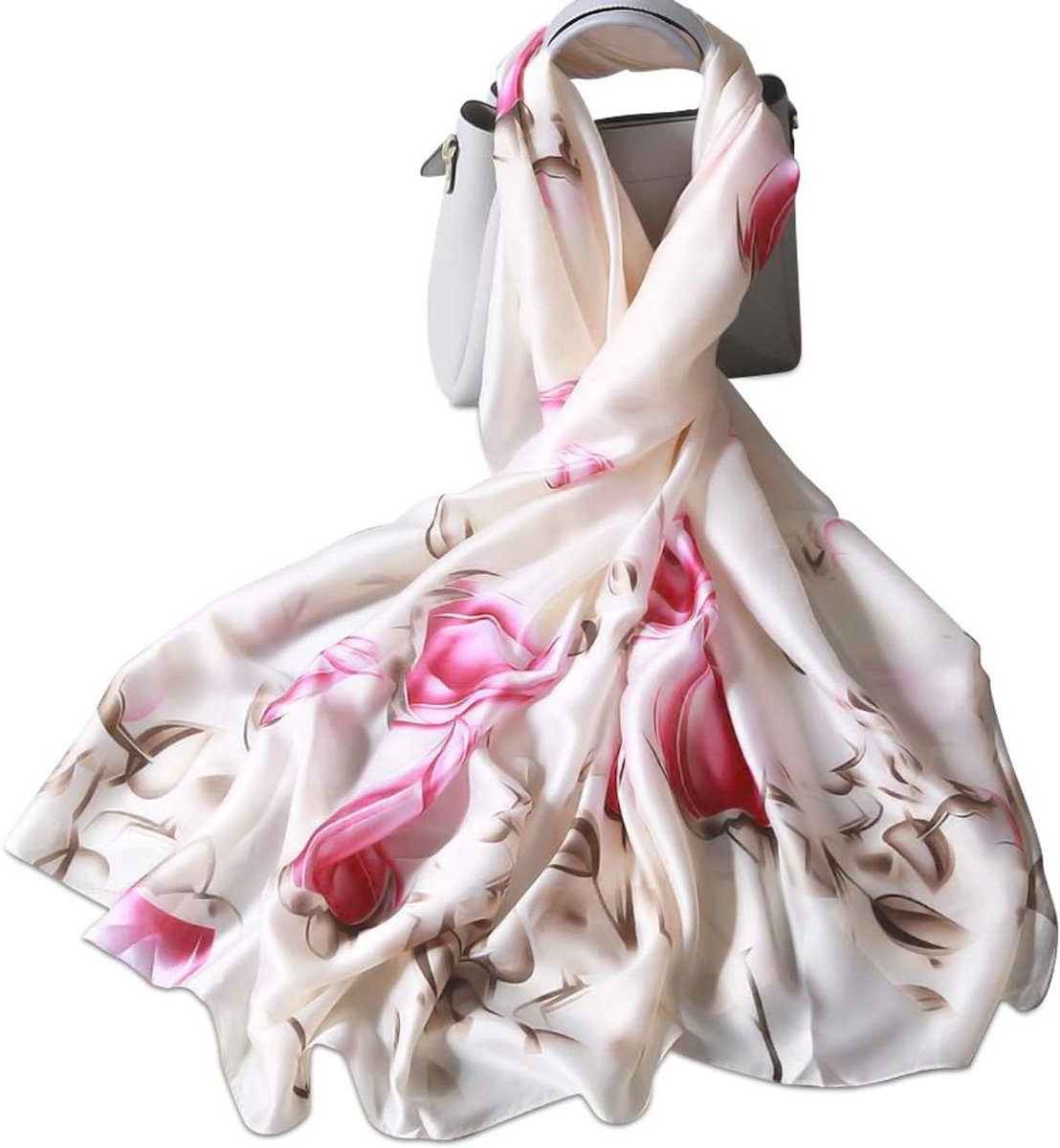 Zijden sjaal dames bloem bedrukt patroon mode elegante stijl warme zachte zijden doek lange halsdoeken zonnecrème stola het hele jaar door
