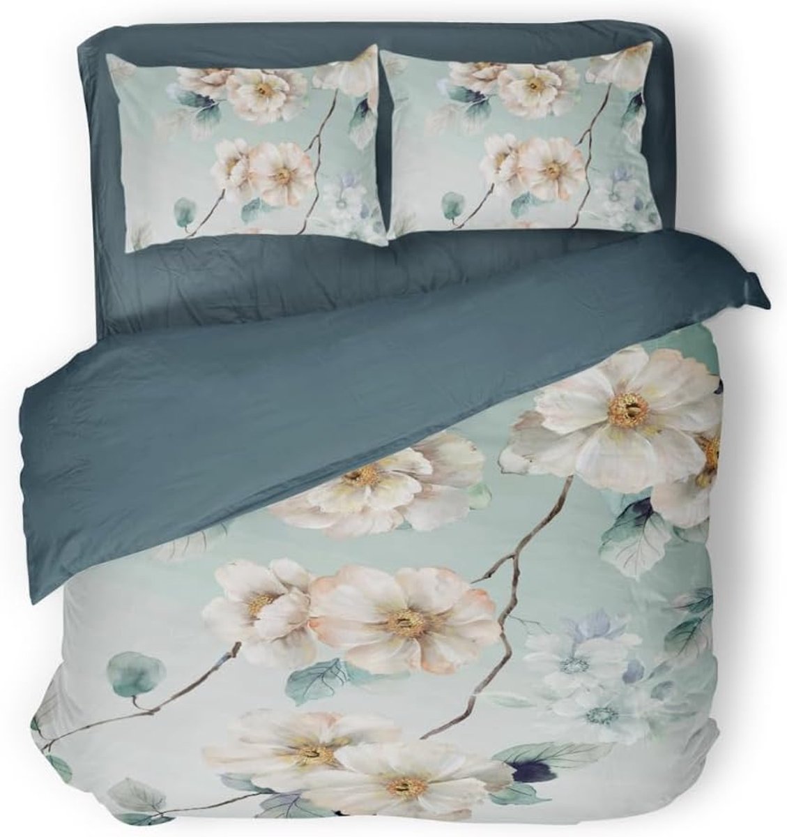 Dekbedovertrek Micropercal Wildflower - light blue 240x200/220cm