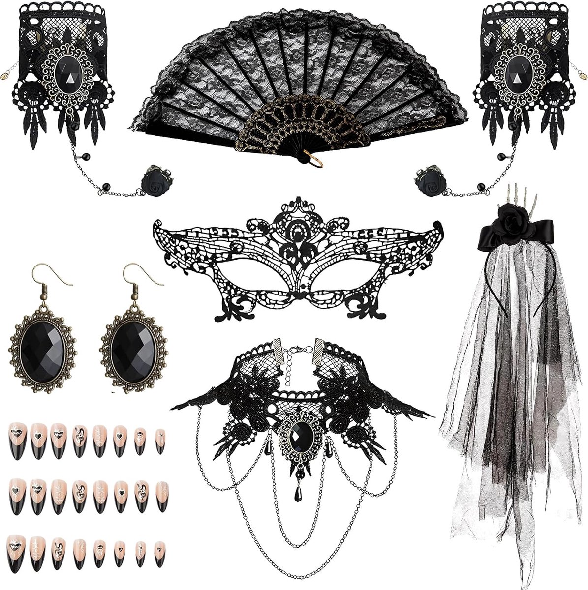 Sieradenset, steampunk kostuum dames, flamenco sieradenset, voor dames, flamenco danseres, voor Halloween, carnavalskostuum, accessoires