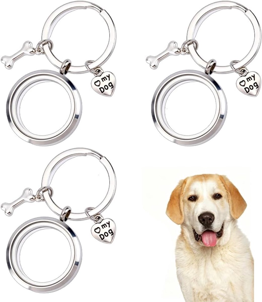 nbeads 3 stuks huisdierhaar herdenkingsmedaillon sleutelhanger, lege fotolijst, sleutelhanger, herdenkingsopslag voor huisdiervacht, voor hondenportret, herdenkingssieraden en geschenken